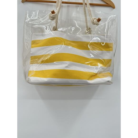 J. McLaughlin Clear Yellow White Stripe Rope Handle Harper Handbag - Picture 3 of 16